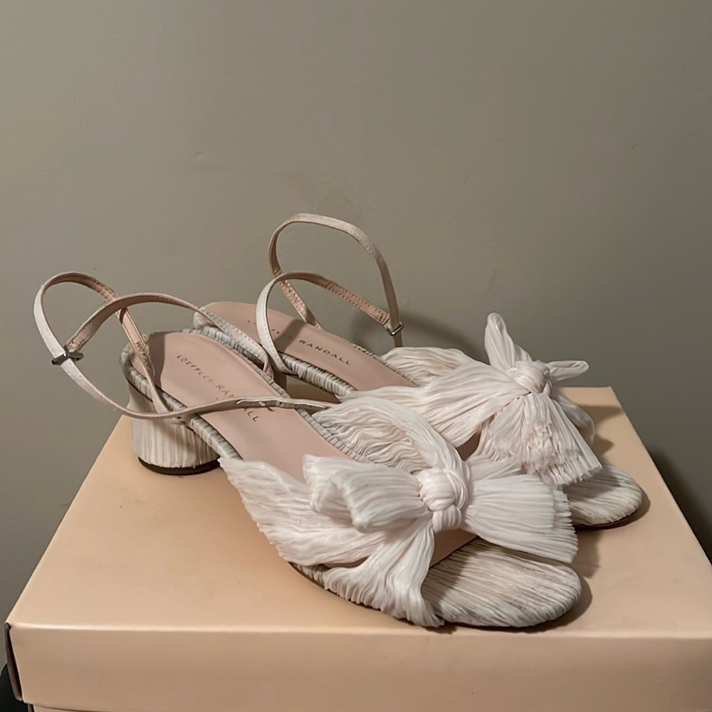 Loeffler Randall - Dahlia Pleated Bow Heels with Ankle Strap - Size 9.5 Pearl